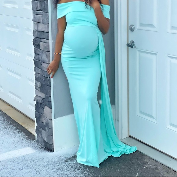 SHEIN Dresses & Skirts - SHEIN Off-Shoulder Mint Maxi Maternity Dress